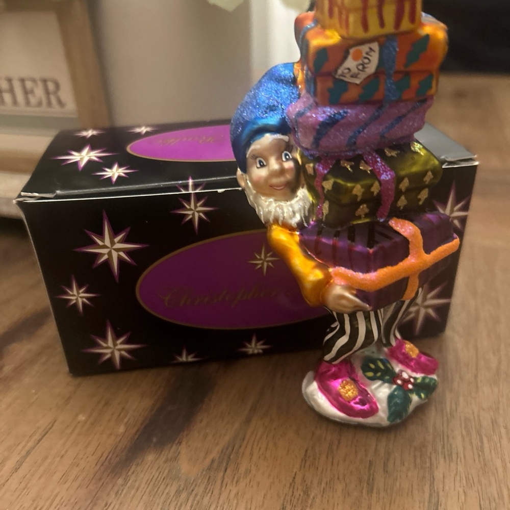 Christopher Radko Colorful Elf Ornament with Presents